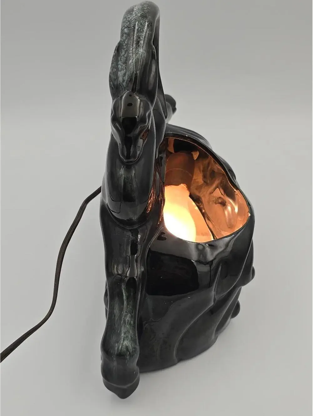 Vintage MCM Gazelle TV Lamp Black Ceramic Antelope 1950s